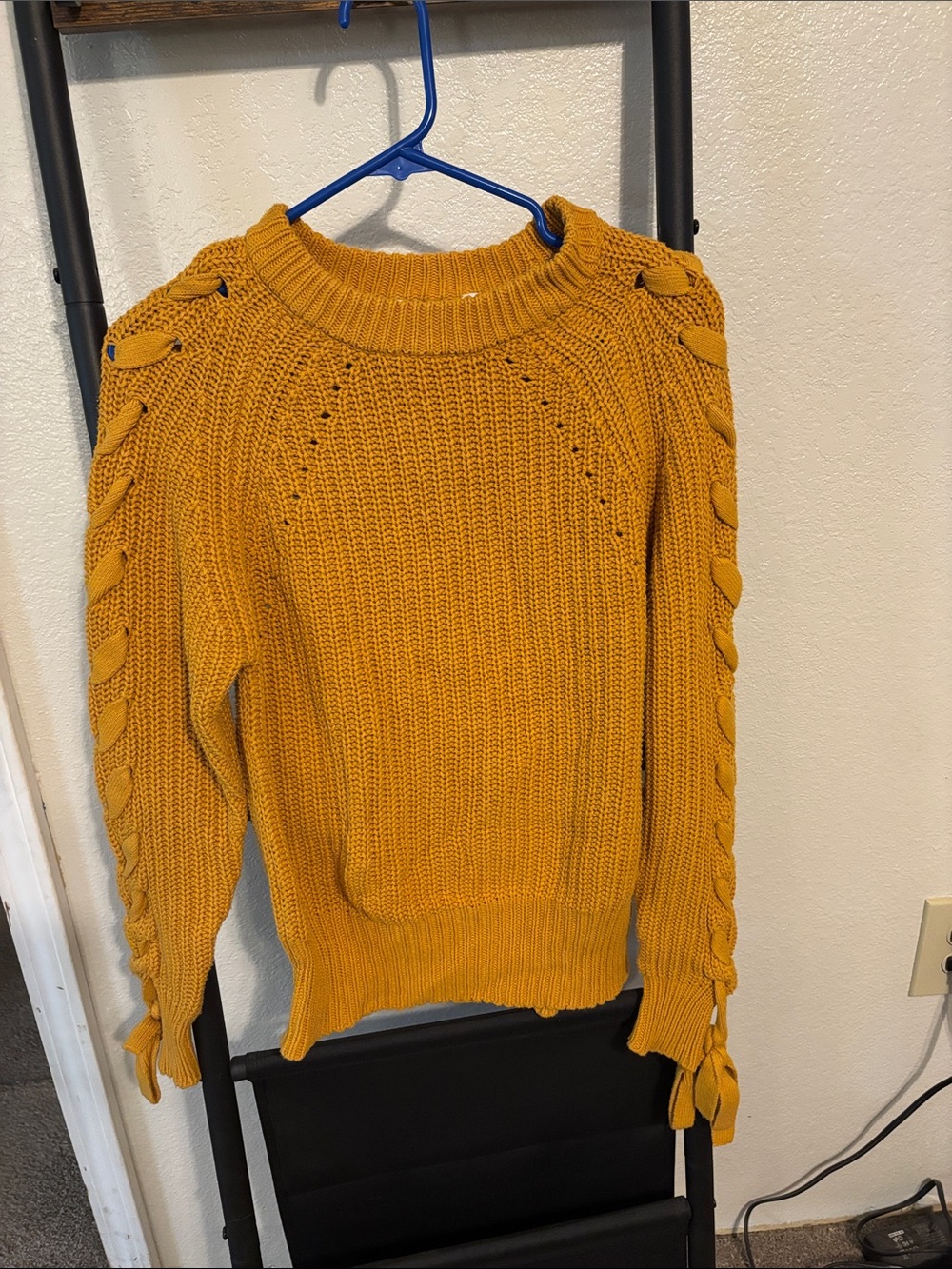 Mustard Cable Sleeve Knit Sweater - Women's